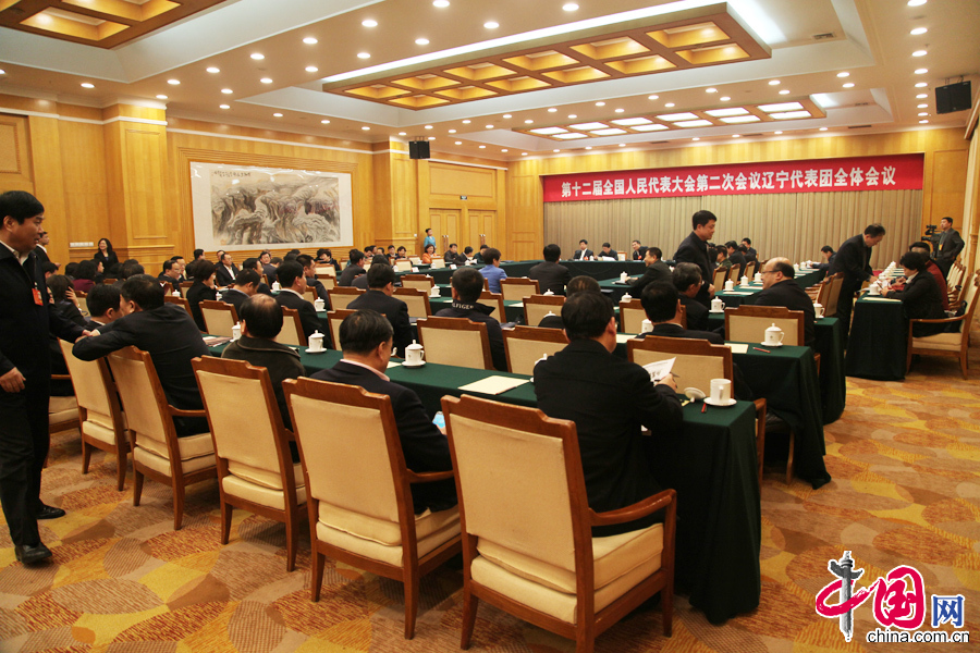 3月3日，第十二屆全國人民代表大會第二次會議遼寧代表團全體會議，圖為會場。 中國網記者 鄭亮攝影