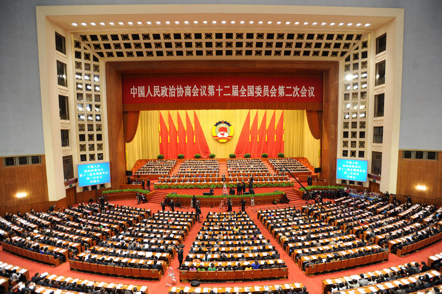 3月12日，全國政協十二屆二次會議在北京人民大會堂舉行閉幕會。 新華社記者 謝環馳攝