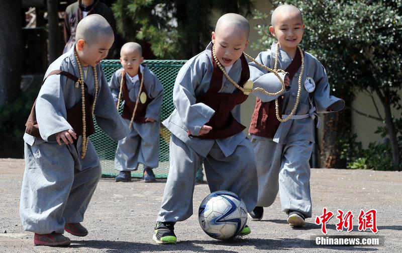 组图:南韩寺院举办足球赛 小和尚踢球脚法娴熟