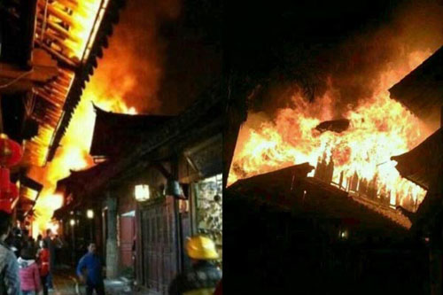 云南丽江古城发生火灾 店铺被烧成一堆黑灰_ 视频中国