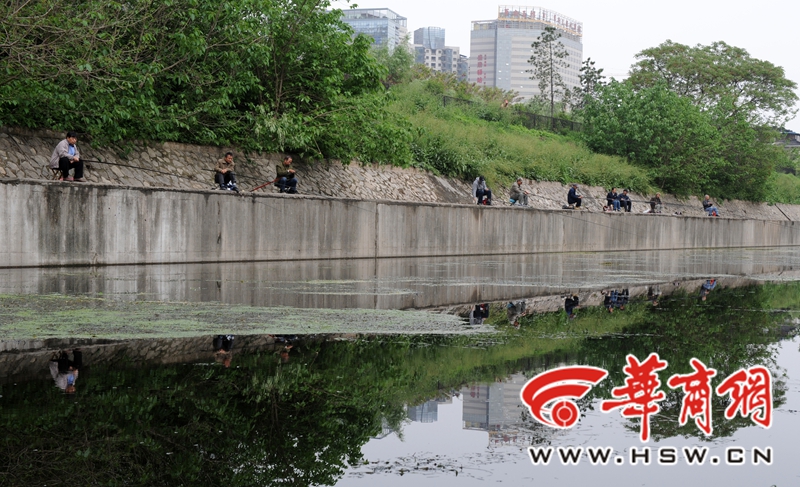 玉祥门外上百市民护城河边垂钓 禁止钓鱼屡禁不止[组图]