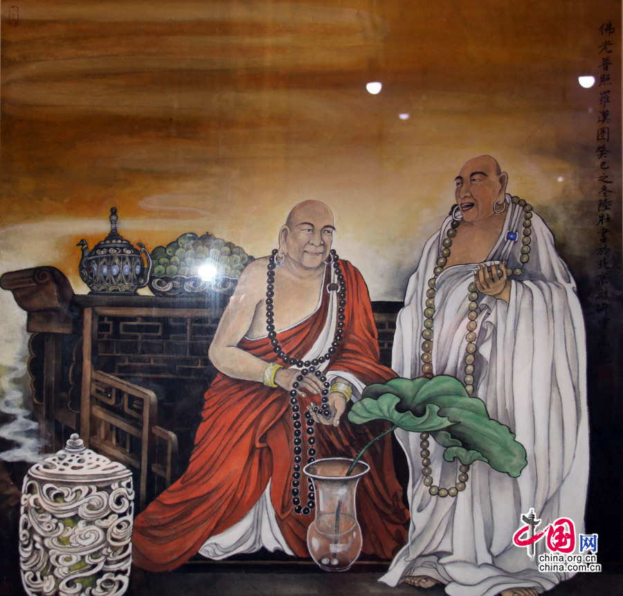 5月27日，“壯行天下”國畫名家陸壯中國書畫藝術展在北京中華世紀壇盛大開幕，這次主題為《壯行天下》的藝術展將持續到6月3日，這次展出80余幅精品力作，全方位、多角度完美呈現陸壯先生的繪畫藝術。圖為畫家陸壯佛教題材作品。