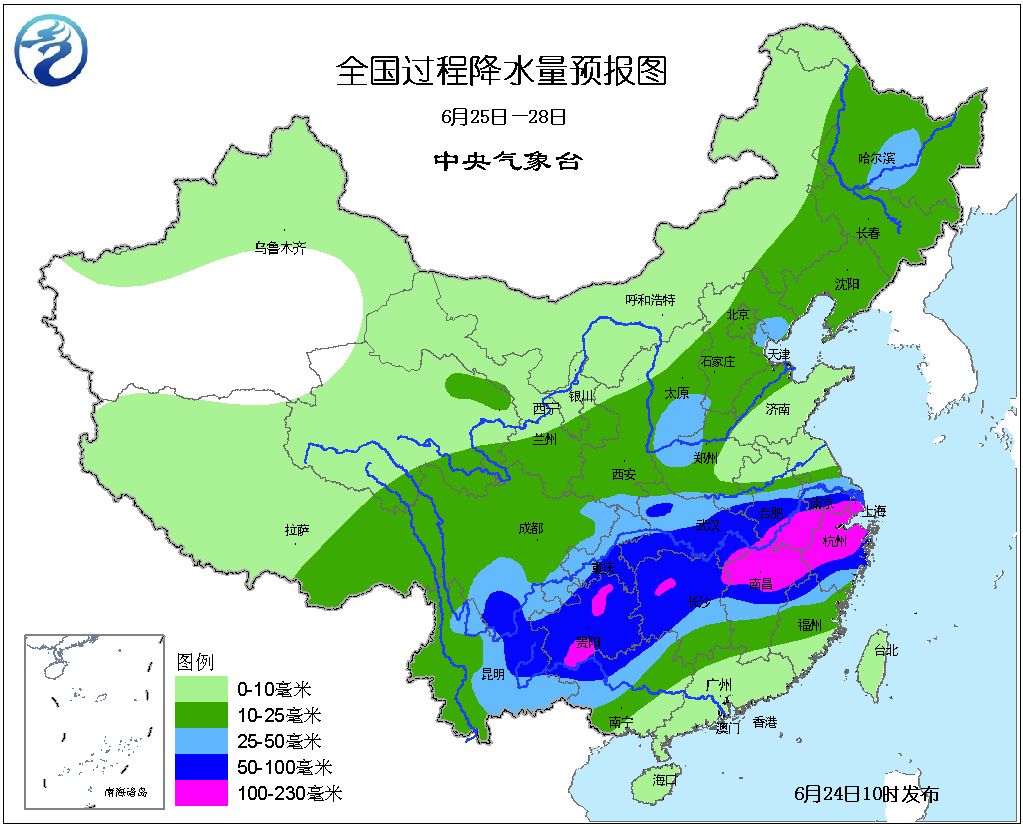 中央气象台6月24日发布 未来十天全国天气预报