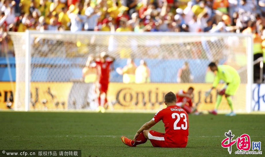 2014年7月1日，巴西圣保罗竞技场，2014巴西世界杯1/8决赛，阿根廷Vs瑞士。赛后沮丧的沙奇里。cfp