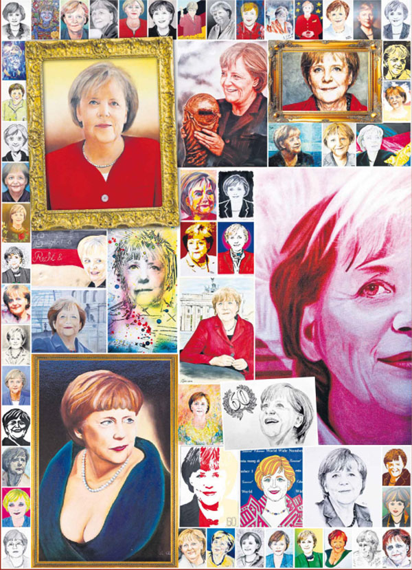 默克尔迎来60岁生日 德国民众为其画肖像庆祝