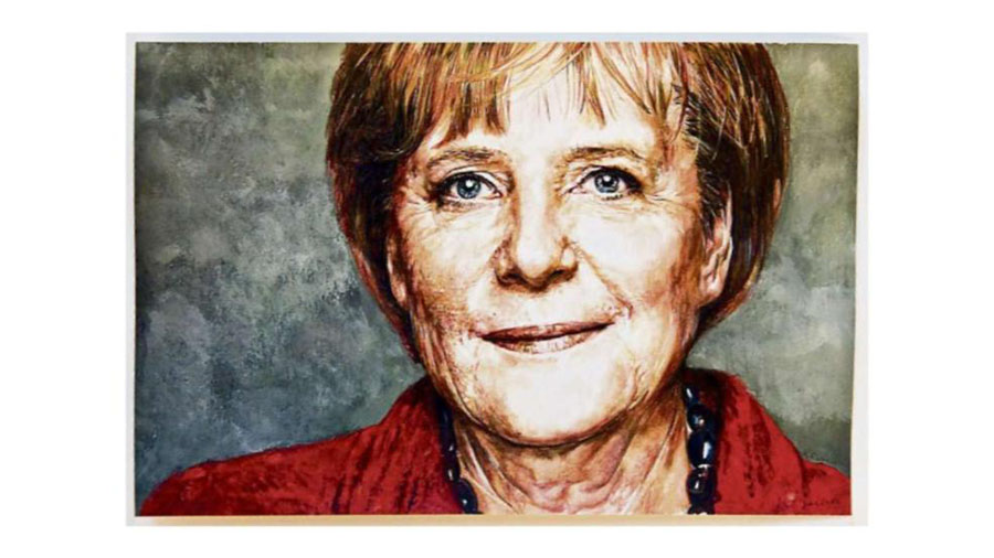 默克尔迎来60岁生日 德国民众为其画肖像庆祝