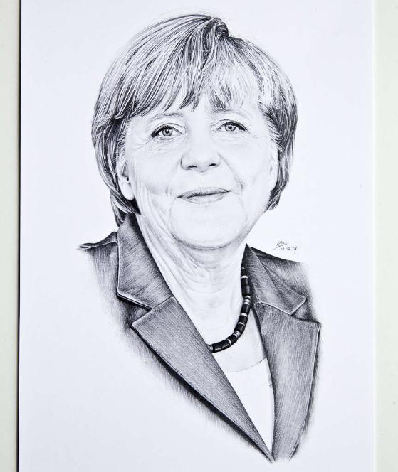 默克爾迎來60歲生日 德國民眾為其畫肖像慶祝