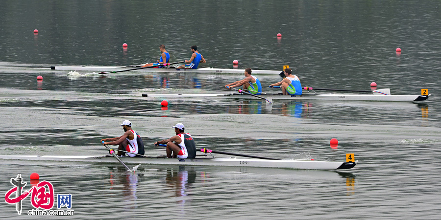 8月18日上午，女子賽艇雙人單槳和男子賽艇雙人單槳預賽在南京市水上運動學校舉行。