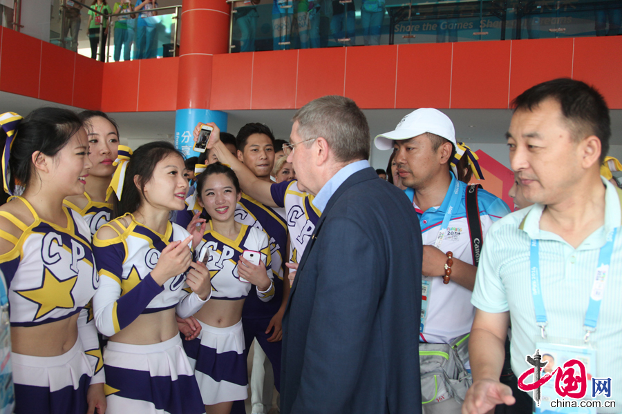 8月20日，2014南京青奧會賽艇項目決賽在南京水上運動學校舉行。國際奧會主席巴赫來到比賽現場。