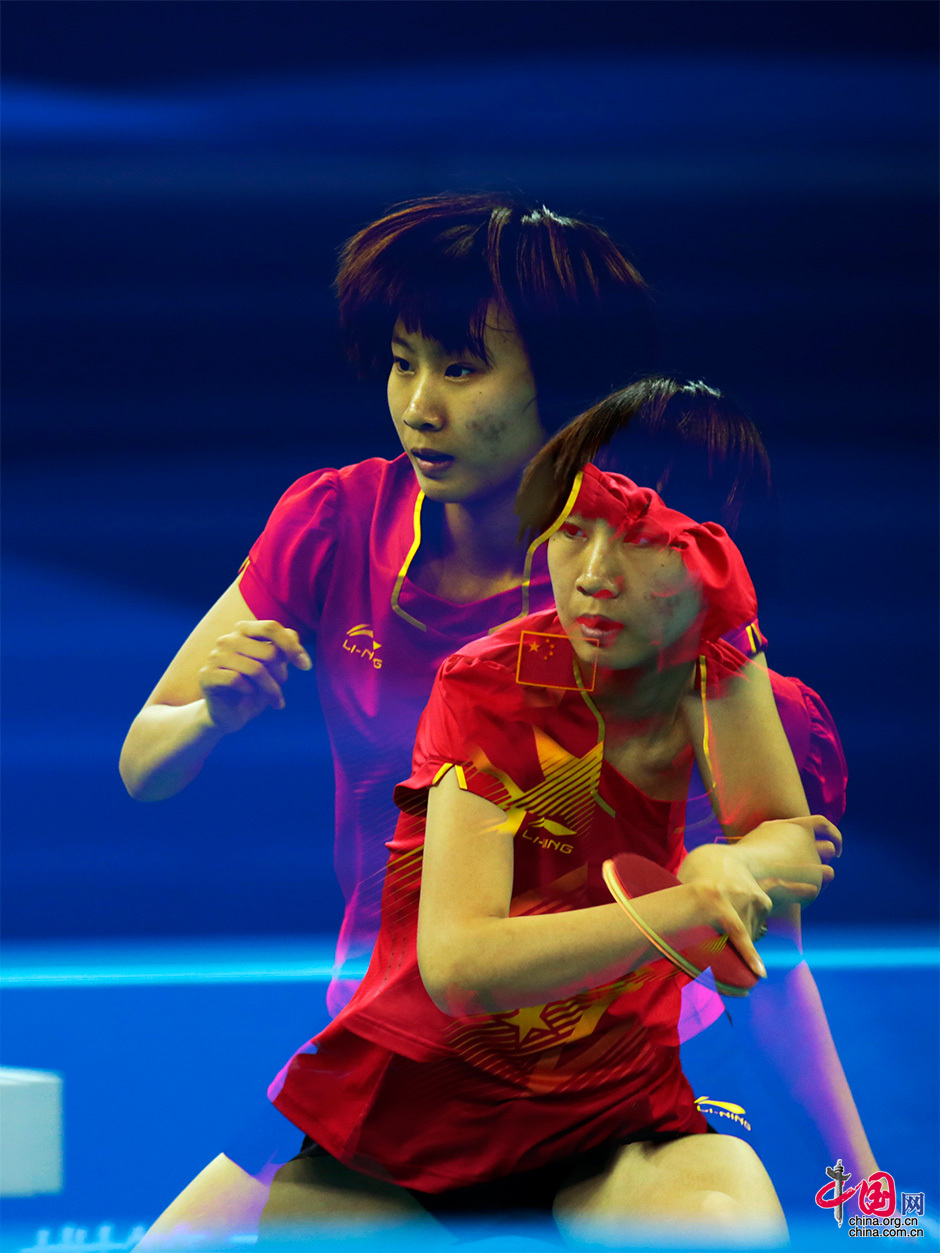 2014年8月20日，中國選手劉高陽在青奧會乒乓球女子個人單打決賽中。中國網 董寧 攝