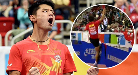 张继科疯狂庆祝惹祸 踹坏广告牌奖金被罚