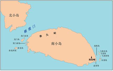 南小岛及其周边地理实体位置示意图