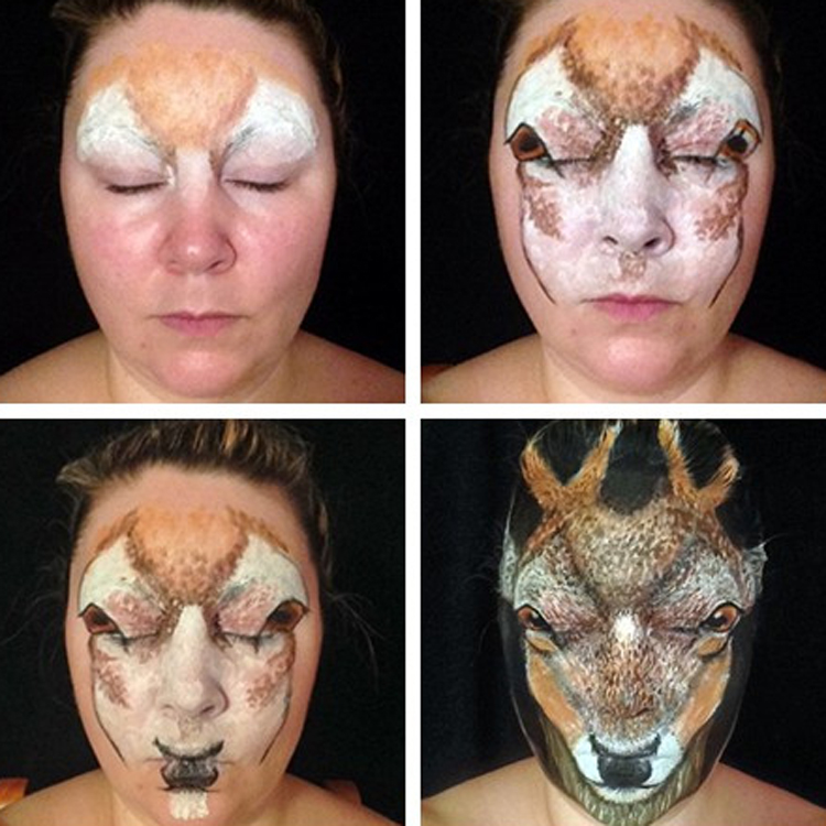 英国化妆师靠神奇化妆术'变脸'成麋鹿