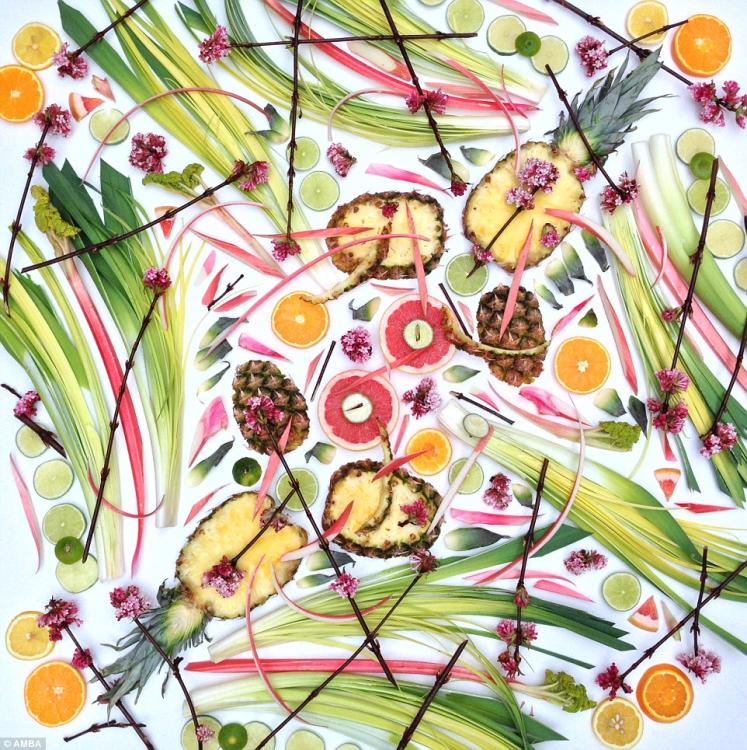 英国艺术家用蔬果作画 宣扬素食主义