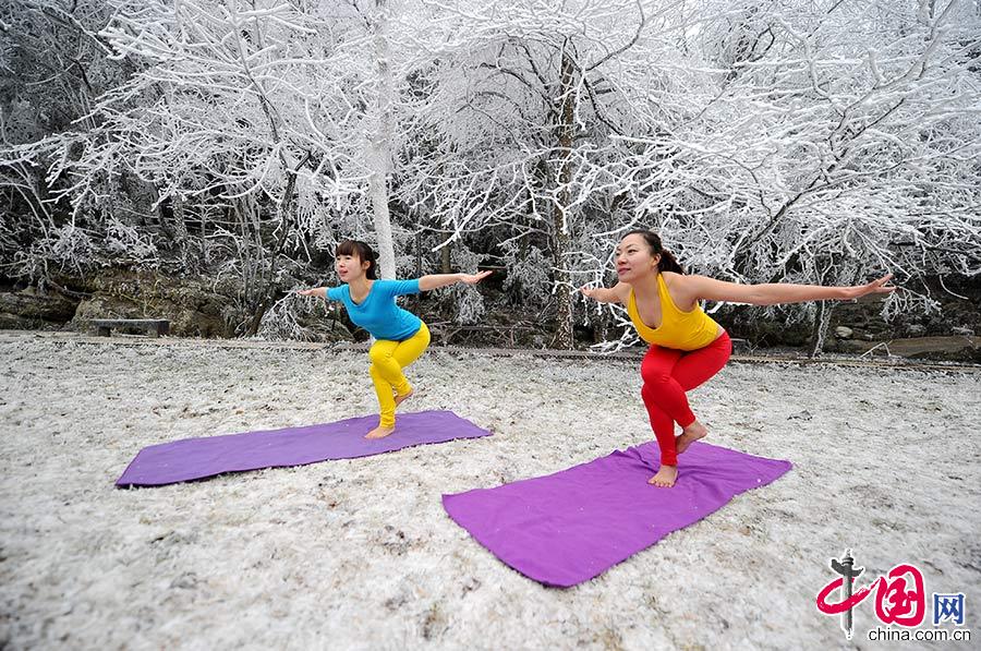 1月31日，瑜伽爱好者在湖南省张家界天门山景区练习瑜伽。中国网图片库 邵颖/摄