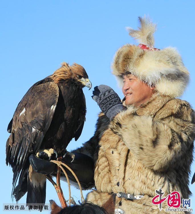 一名骑者与爱鹰戏耍。中国网图片库 朱新峰/摄