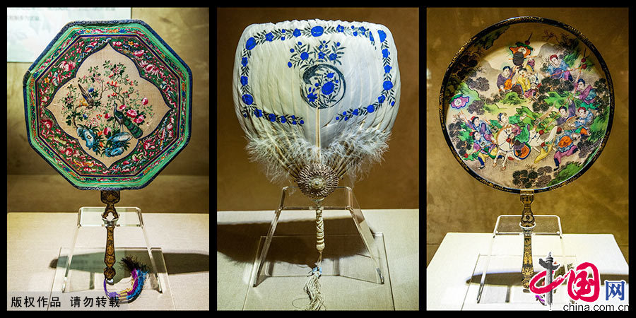 近日，“制扇至美——清代外銷扇精品展”在深圳博物館古代藝術館亮相。圖為展出的清代外銷扇。（拼圖）中國網圖片庫 鄧飛/攝