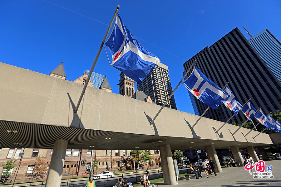 广场上四处高挂着多伦多的市旗
