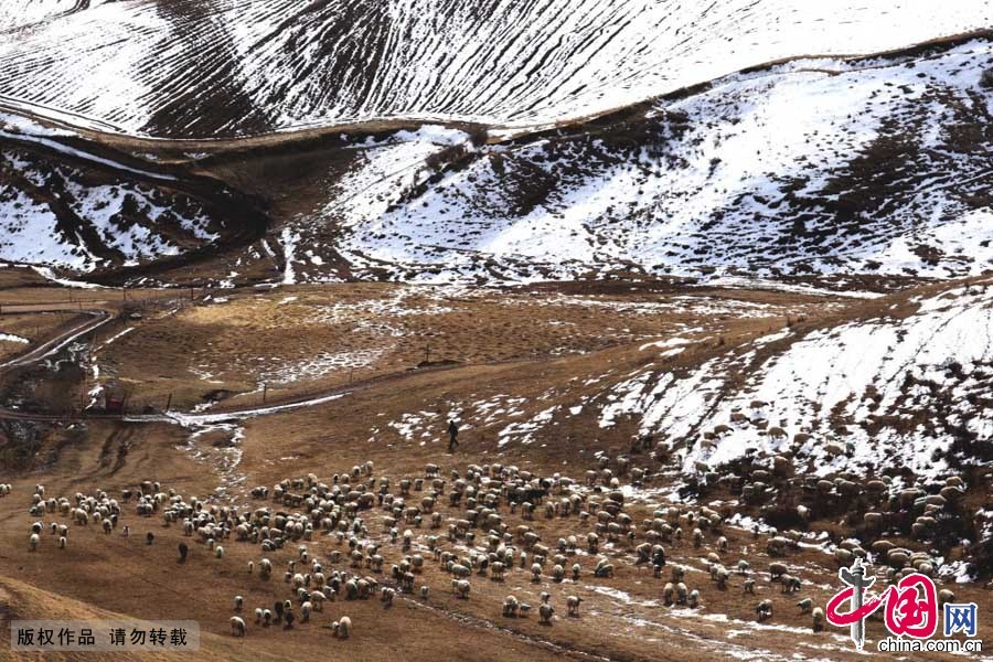  四月：甘肃张掖肃南县境内祁连山冰雪消融中的美丽景色。中国网图片库 王将