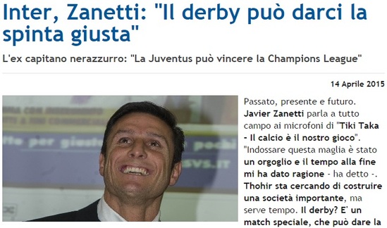 《mediaset》:萨内蒂称踢好德比将有助于国米反弹