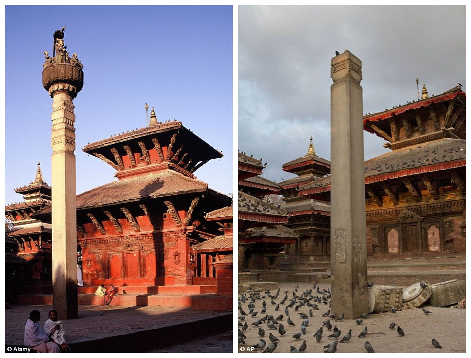 组图：尼泊尔地震前后对比 大量古迹被毁触目惊心