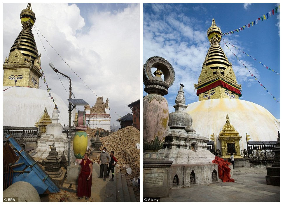 组图：尼泊尔地震前后对比 大量古迹被毁触目惊心【2】