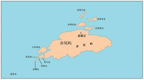 Карта-схема географических объектов острова Чивэйюй и прилегающей к нему акватории