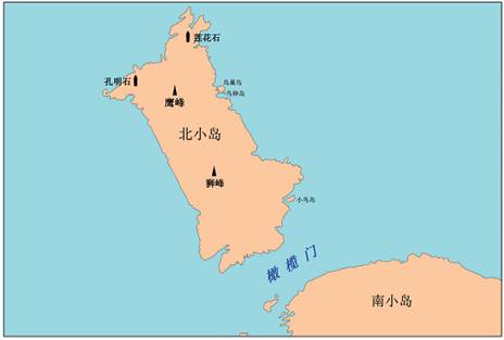 Mapa del islote Beixiaodao y las entidades geográficas a sus alrededores