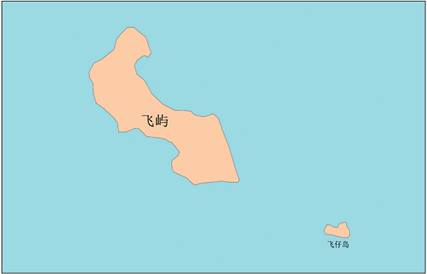 Mapa del islote Feiyu y las entidades geográficas a sus alrededores