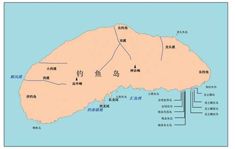 Mapa de la isla Diaoyu y las entidades geográficas a sus alrededores