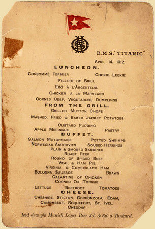 泰坦尼克号菜单将拍卖