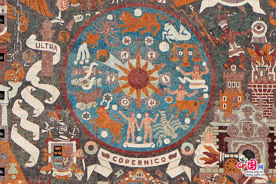 中央图书馆南墙壁画表现了阿兹特克的太阳历