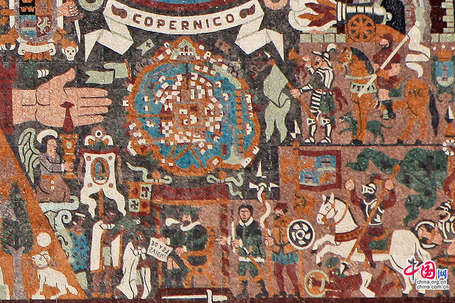 中央图书馆南墙壁画中的印第安人定居墨西哥城河谷