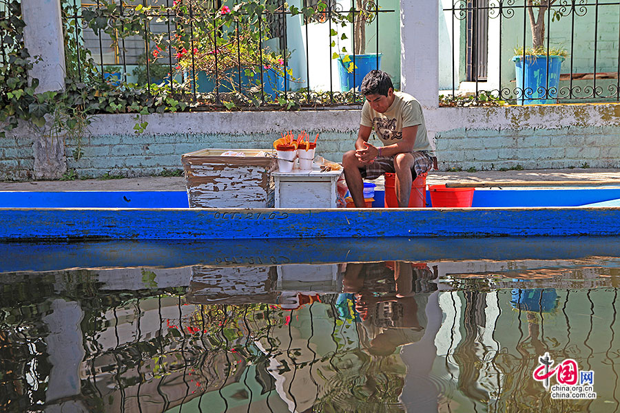 霍奇米尔科运河上卖小吃的小船