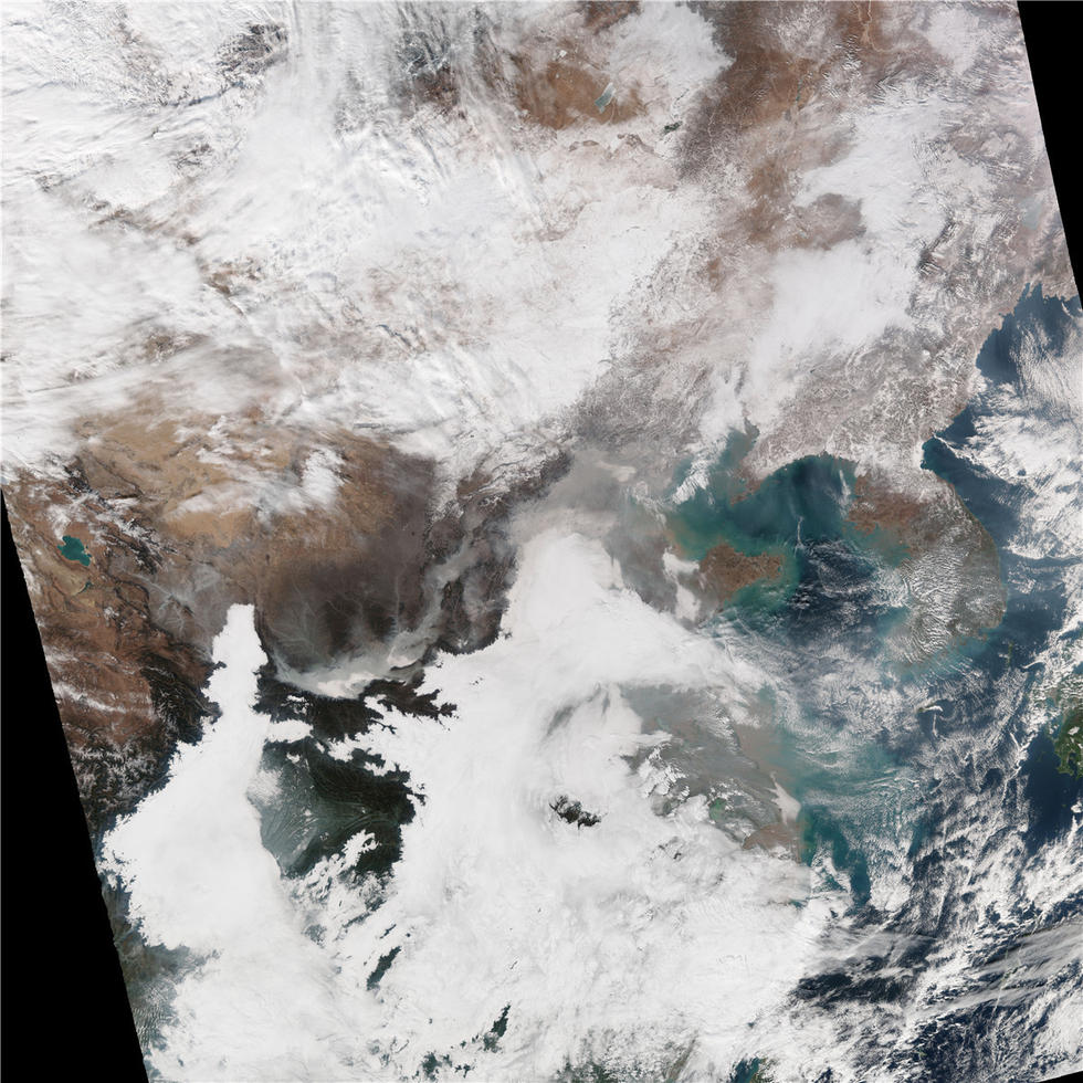 美國NASA衛星雲圖下的中國霧霾
