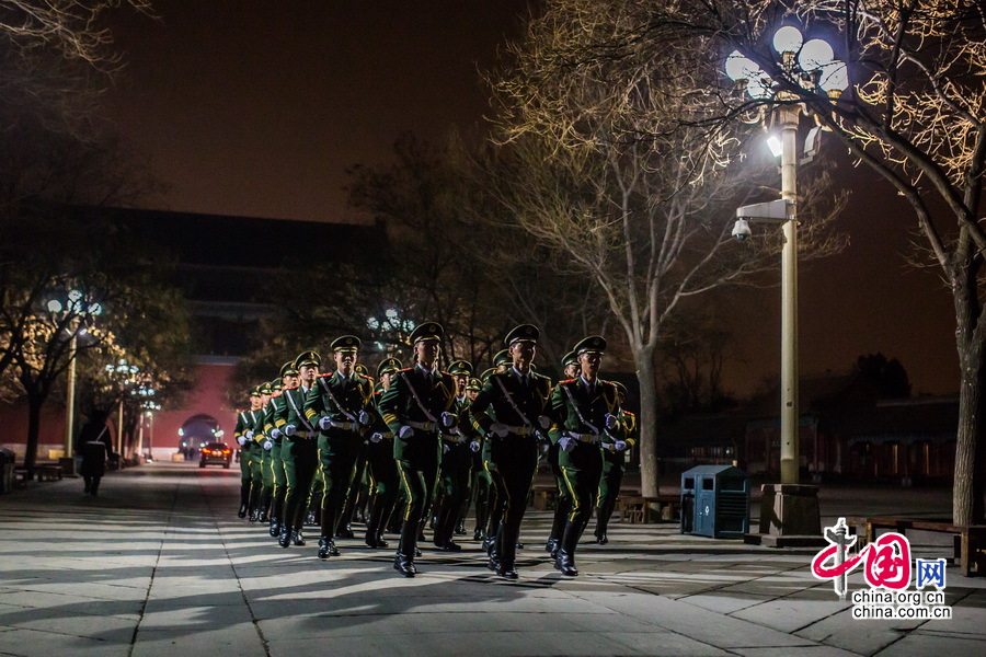 天安门国旗护卫队员开始晨练。中国网记者 郑亮摄影