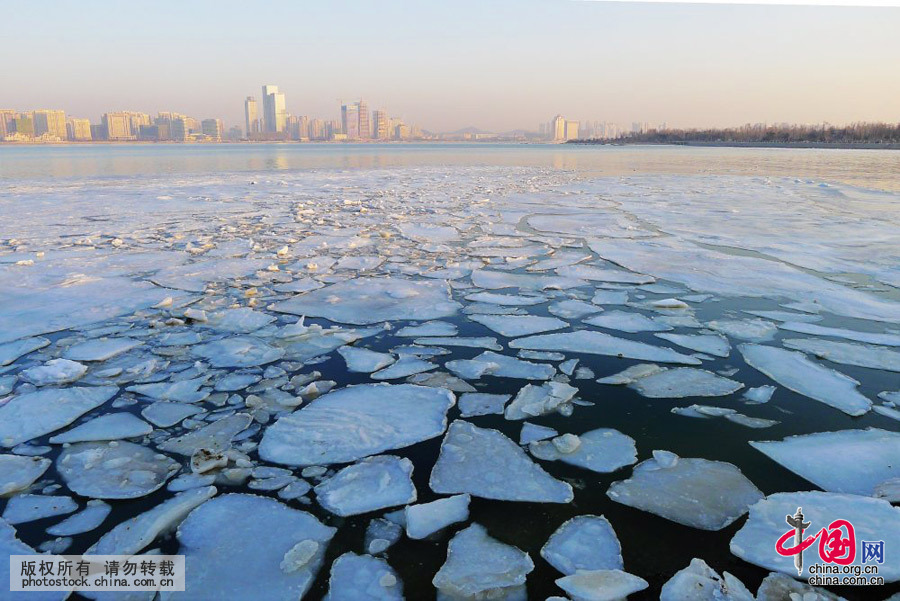 2016年1月26日清晨，受氣溫回升影響，青島唐島灣出現罕見大面積“冰排”景觀。中國網圖片庫 寒泊攝
