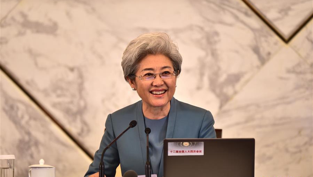 记者抓拍大会发言人傅莹表情