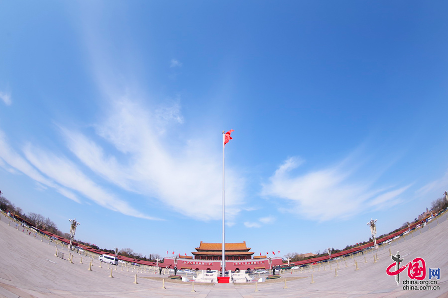 鱼眼镜头下的天安门广场。中国网 郑亮摄