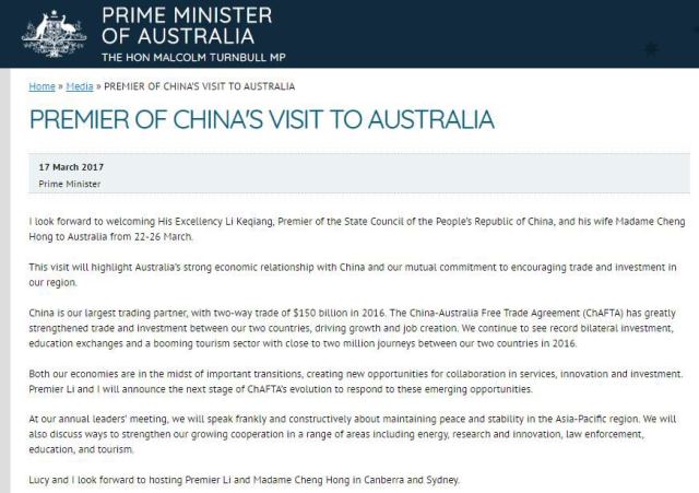 总理开启首次大洋洲之行 访问两国四地有讲究