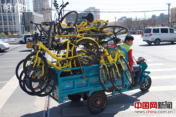 2017年3月27日，工作人员回收西罗园街道附近被损坏的单车。中国网记者 高南 摄