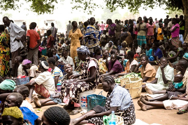 South Sudan people waiting to receive seeds and food assistance.