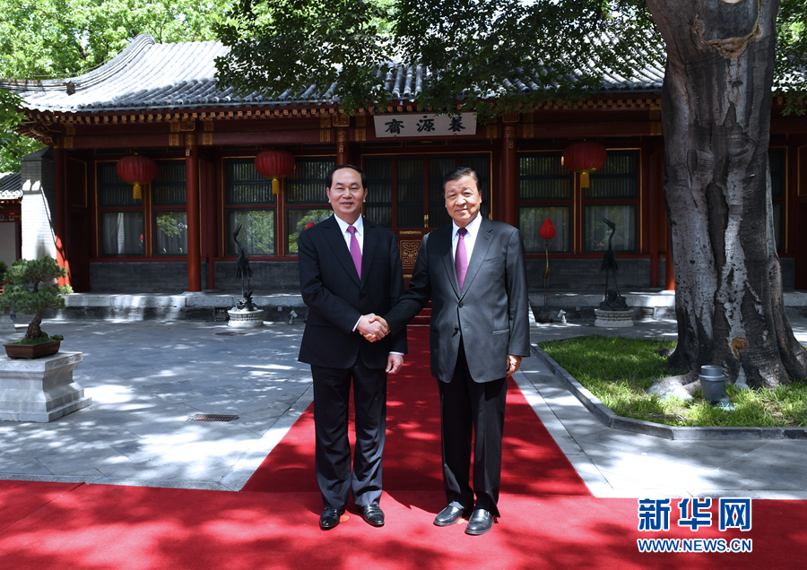 5月12日，中共中央政治局常委、中央書記處書記劉云山在北京會見越南國家主席陳大光。 新華社記者 饒愛民 攝