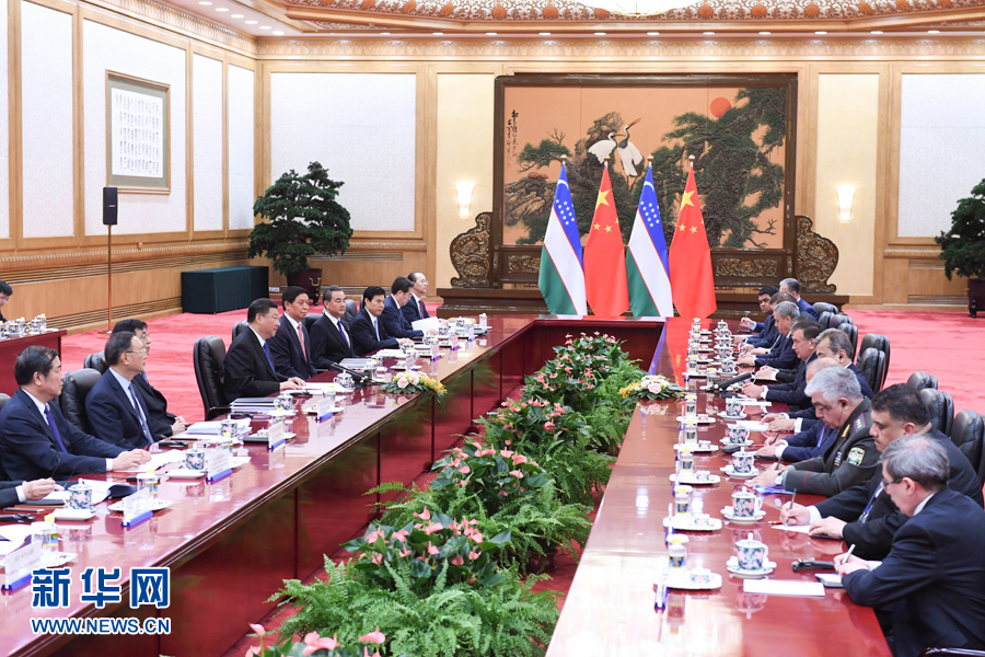 5月12日，國家主席習近平在北京人民大會堂同烏茲別克總統米爾濟約耶夫舉行會談。新華社記者 李學仁 攝