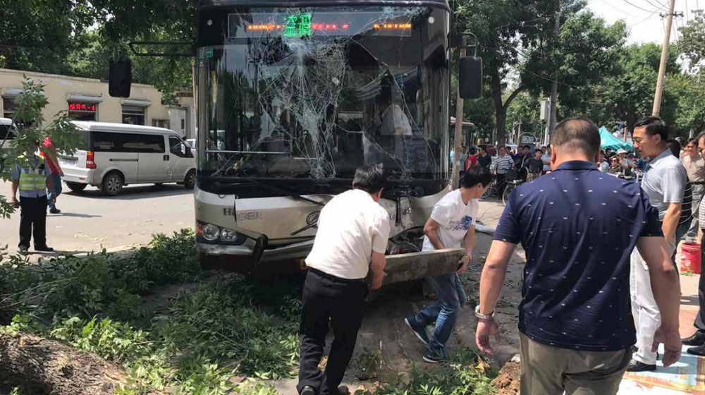 公交为避让横穿马路老太撞人撞树 老太曾想索要赔偿