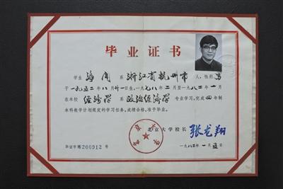 海闻保存的北京大学毕业证和学位证书