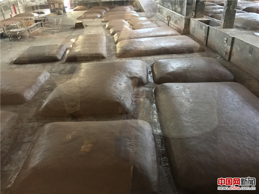 图为国酒窖池群内明代沿用至今的酒窖池。