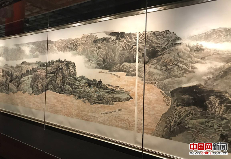 中国画《敕勒青城图》局部。 摄影 中国网记者 苏向东