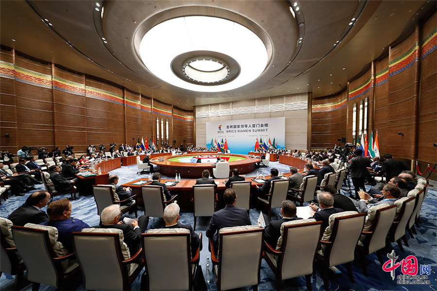 9月4日上午,金砖国家领导人第九次会晤大范围会议在厦门国际会议中心