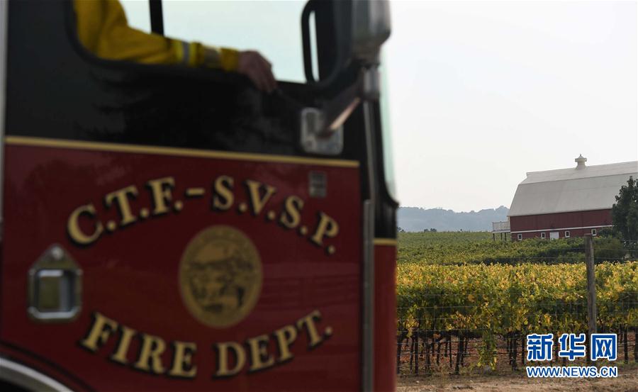 10月10日，在美國加利福尼亞州納帕，一輛消防車駛過葡萄園。